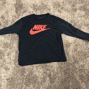 Nike Kids Long Sleeve Tee in Black with Red Logo
